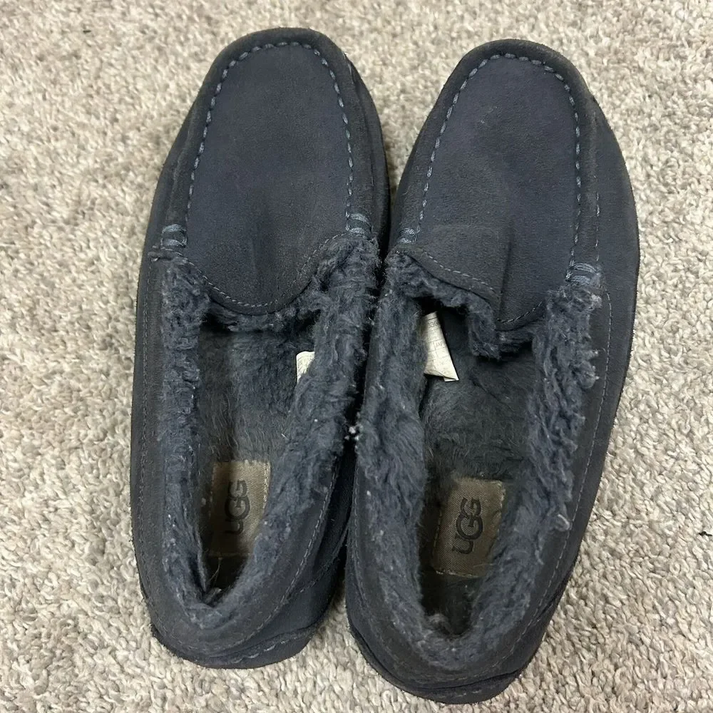 UGG Ascot Slipper Kid's 2 Blue Fur Lined‎ Suede Slip On